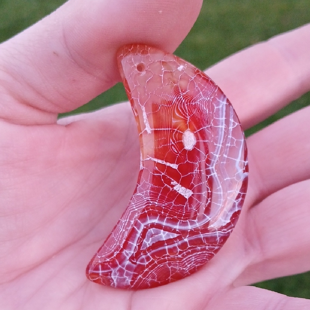 New Fire Agate Carved Crescent Moon Pendant.